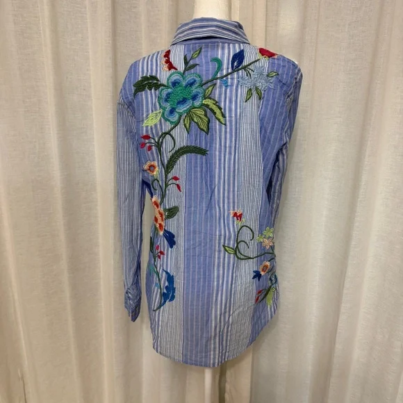 Johnny Was Workshop Madaleina Double Button Stripe Shirt Floral Boho Women's XS - Picture 4 of 9